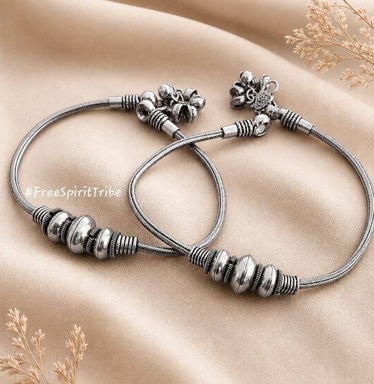 Triple Beads Tribal Anklet - Pair