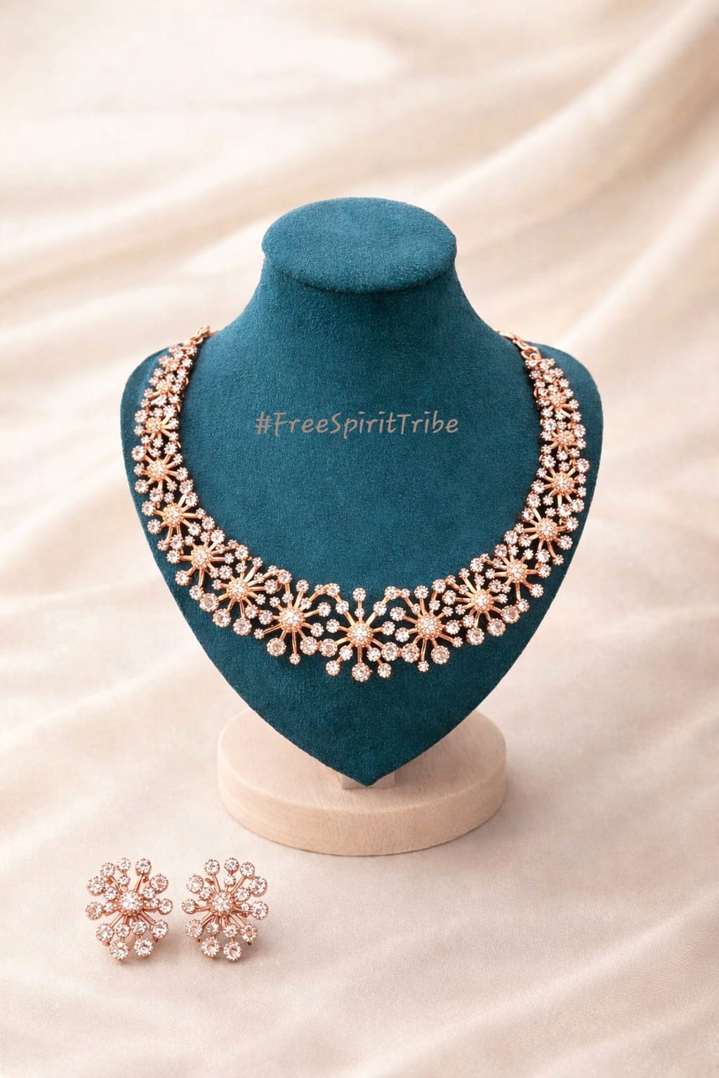 Floral American Diamond Necklace Set - Wedding & Party Jewellery