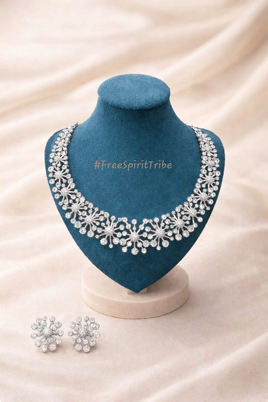 Floral American Diamond Necklace Set - Wedding & Party Jewellery