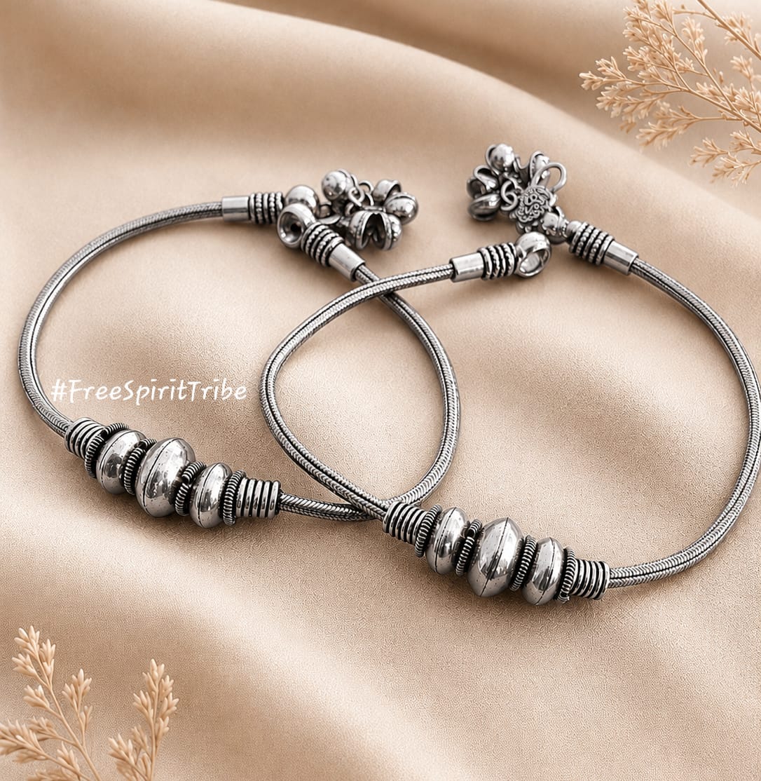 Triple Beads Tribal Anklet - Pair