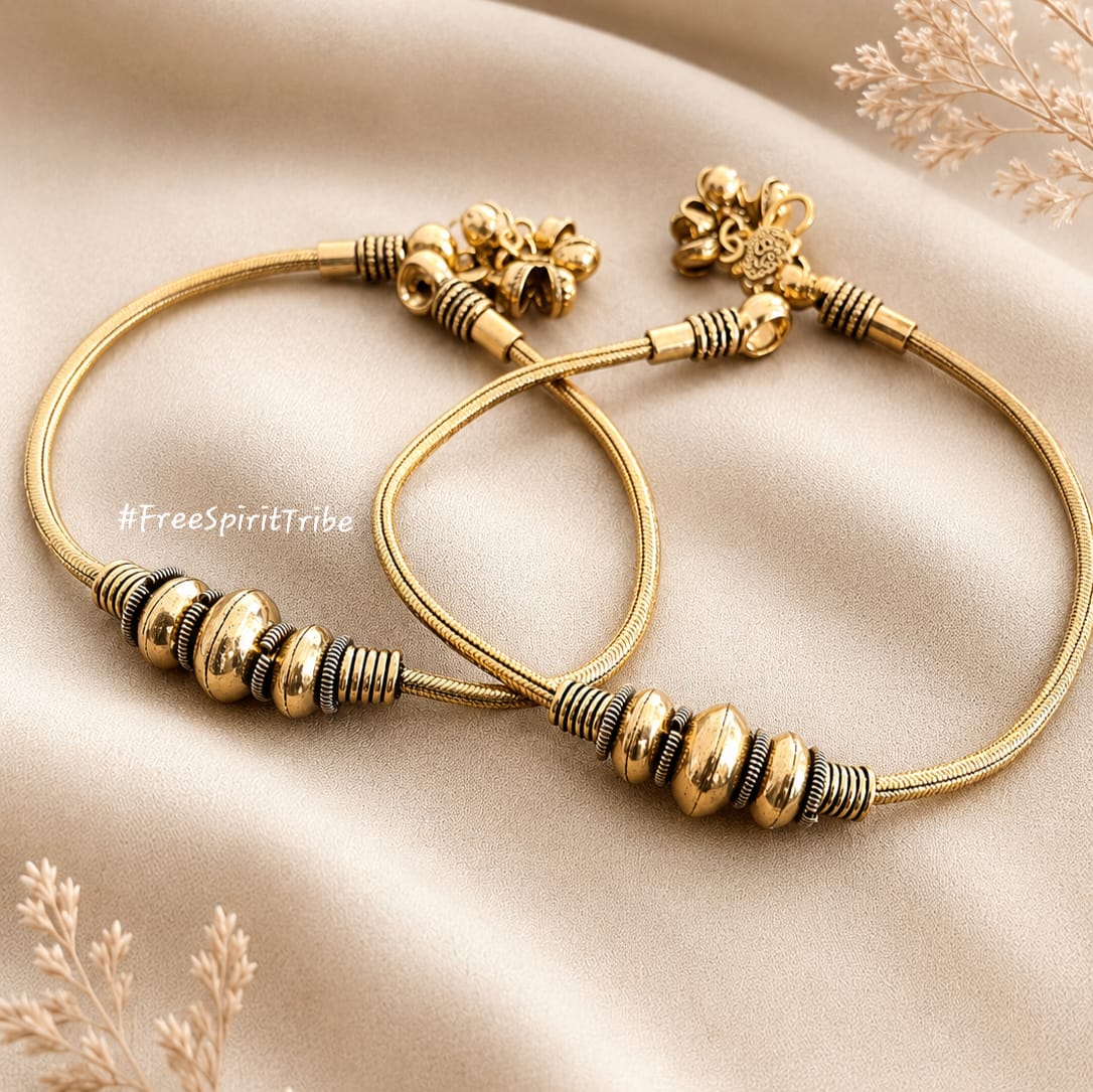 Triple Beads Tribal Anklet - Pair