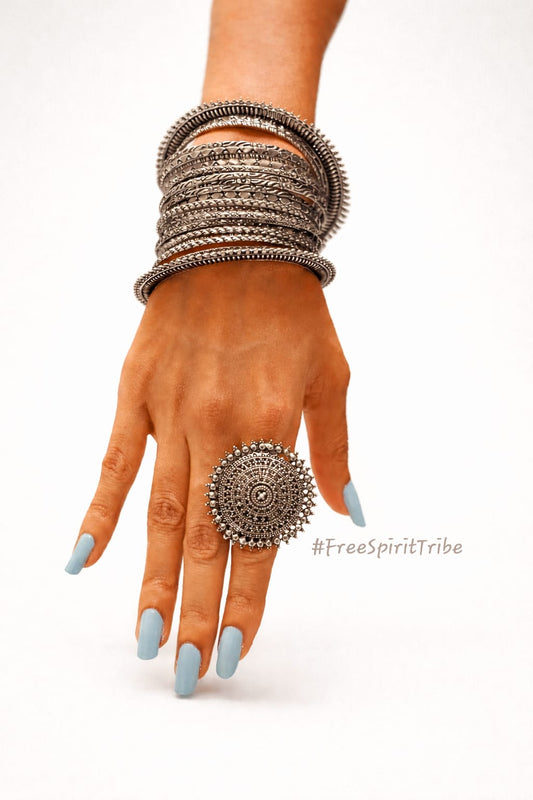 Premium Oxidised Gypsy Bangles - Set 24